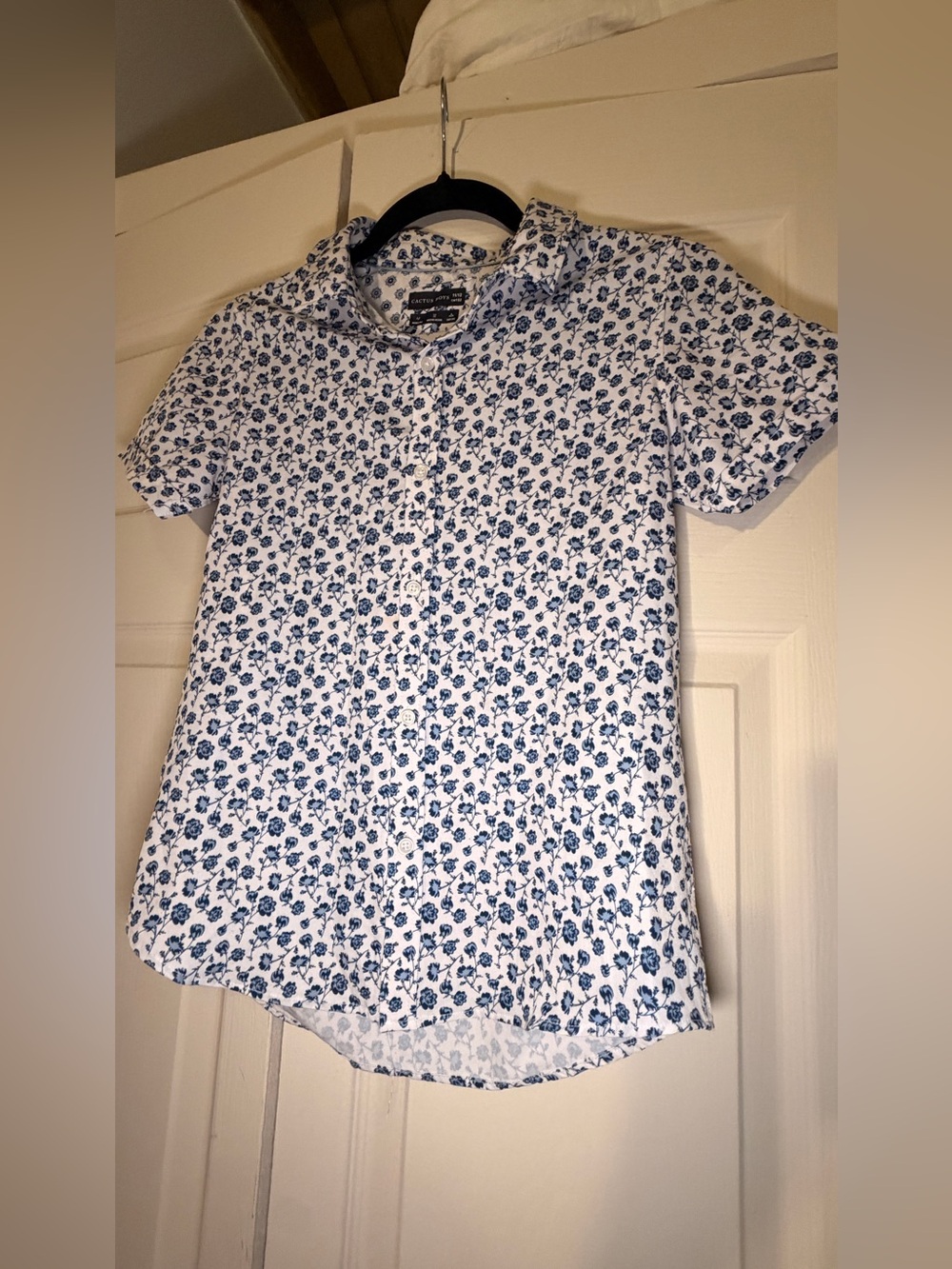 Cactus White Button-Down Shirt with Blue Floral Print